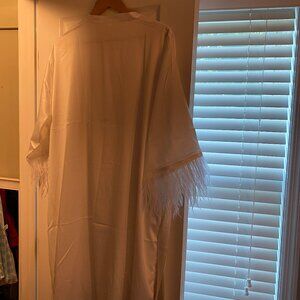 White Satin Robe w/ruffle trim